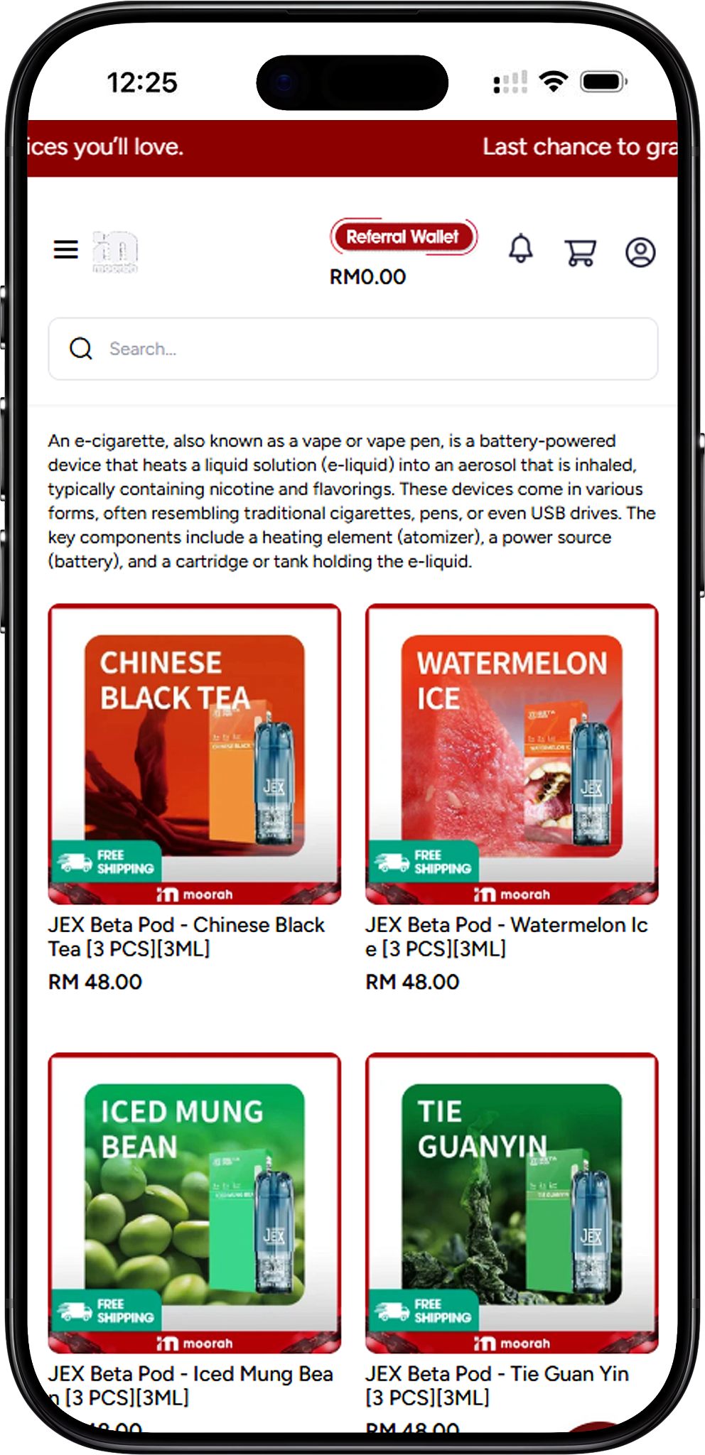 Moorah E-Cigarette Product Range